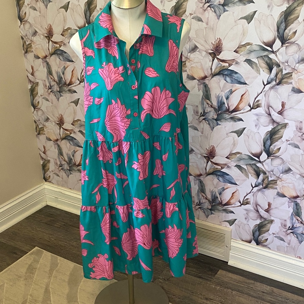 SHEIN Teal and Pink Floral Dress